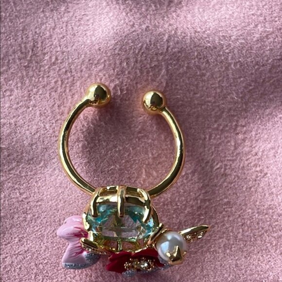 Les NEREIDES Floral Gold and Red Ring - Picture 3 of 4